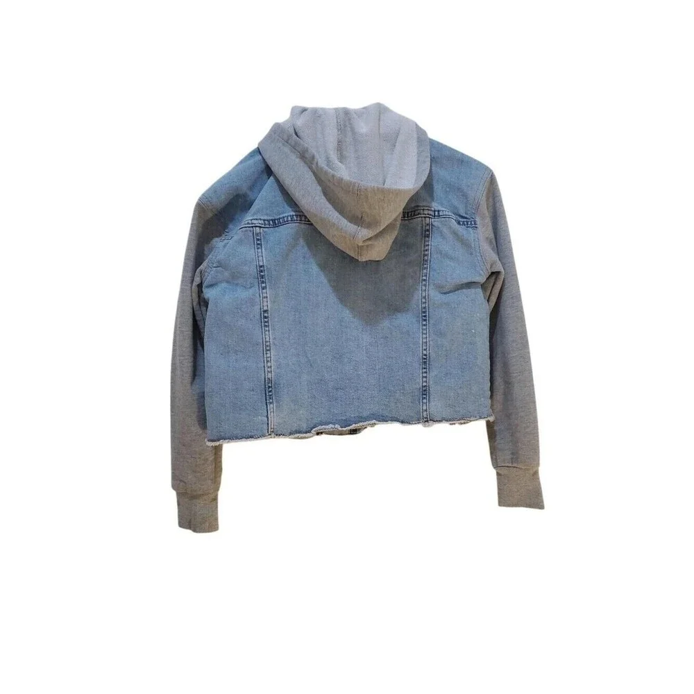 Treasure & Bond Denim Jacket Hoodie Raw Hem Jean Jacket Casual Blue